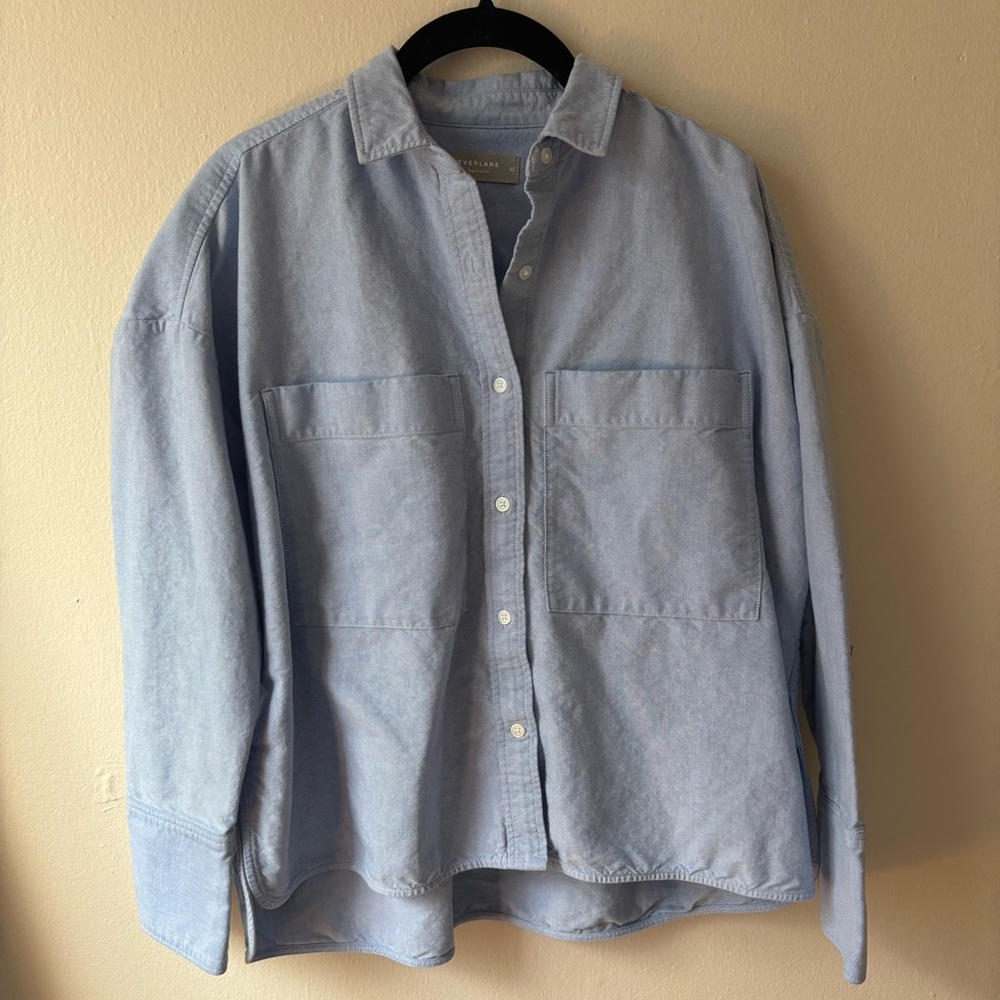 Light Blue Button-Up Shirt With Patch Pockets - image 1